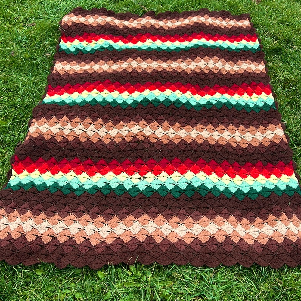 OOAK MCM Hand-crochet Afghan Vintage Blanket Throw Wrap Grandma Cottagecore Boho